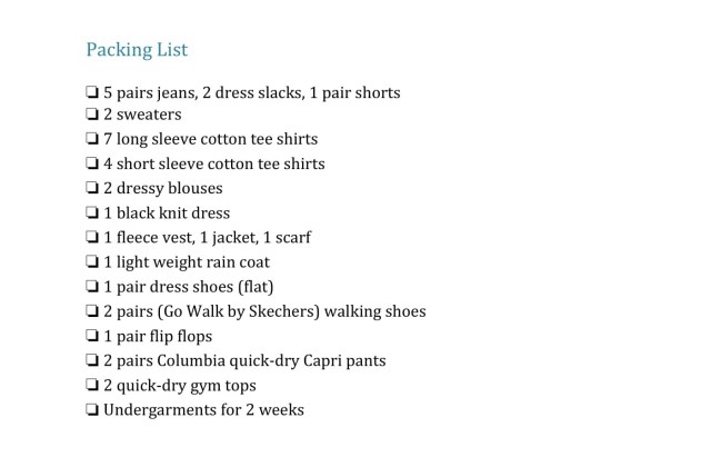 packing list 1-1